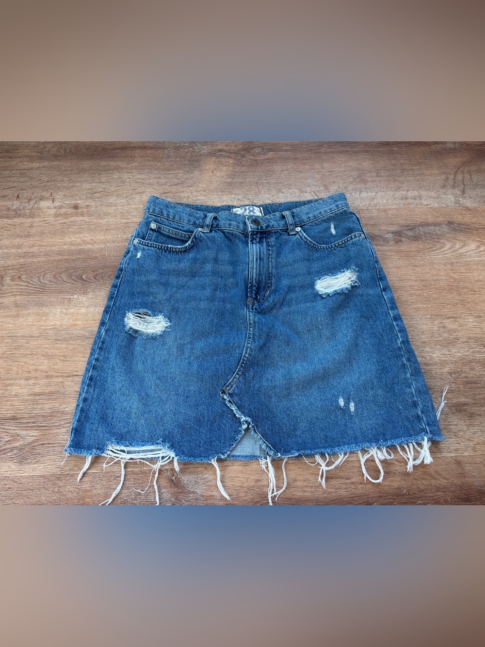 We The Free Distressed Denim Mini Skirt in Blue